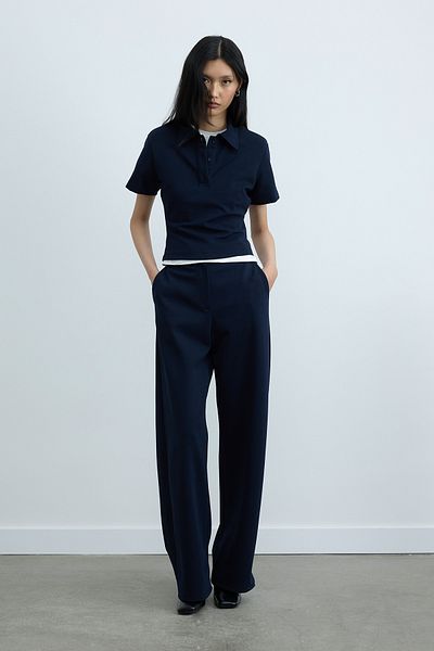 Suud Collection Navy Blue Jane Wide Leg Trousers