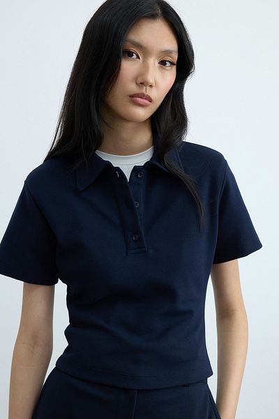 Suud Collection Navy Blue Jane Polo Neck T-Shirt