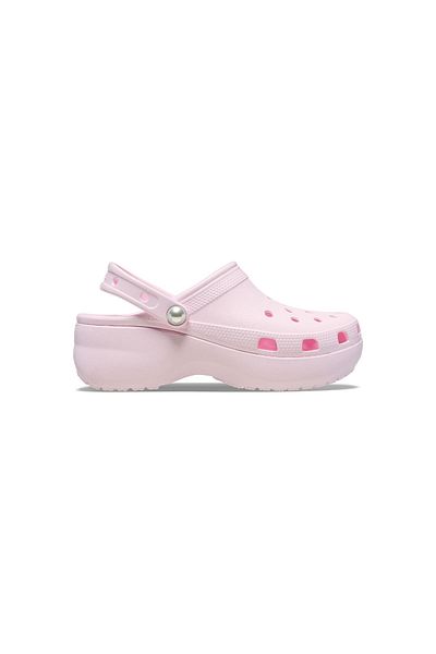 Crocs شبشب نسائي كلاسيكي ذو نعل سميك من اللؤلؤ باللون الوردي