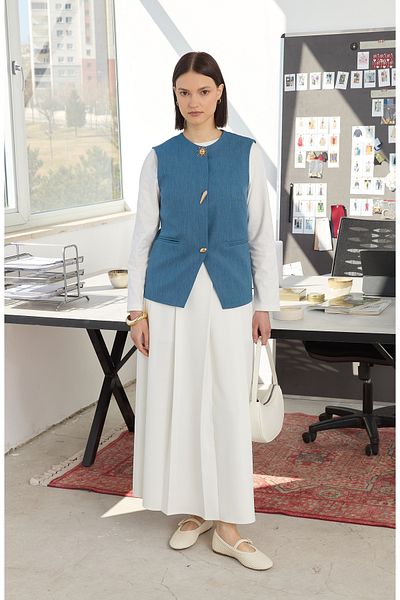 Fatma Atasoy Sunshine Turquoise Midi Vest
