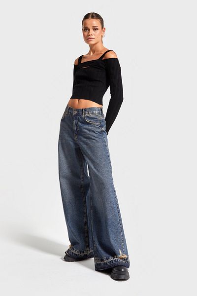 its basic Dámská džínovina T. Denim Color 12w48 Palazzo Fit s roztrhaným detailem