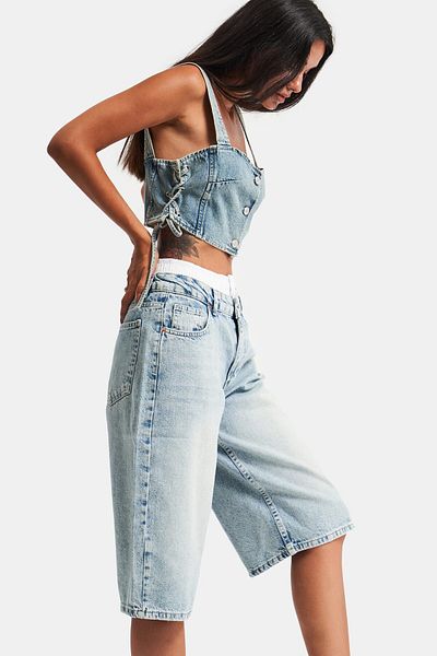 its basic Dámské g Jeans Color Super dlouhé boxerky Detail Široké džínové šortky