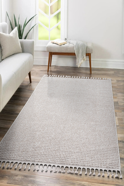 SARAZ HALI Mumbai 256 Bej - Beyaz Yumuşak Dokulu Halı Kilim Salon Mutfak Kori...