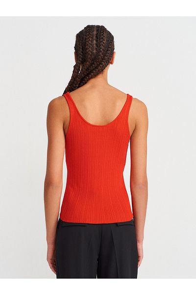 Dilvin 10747 Corded Fine Textured Knitwear Blouse-Red