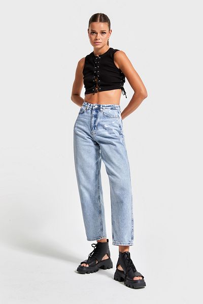 its basic Denim pentru femei Relax Fit cu detalii laser de culoare zăpadă - 100% bumbac