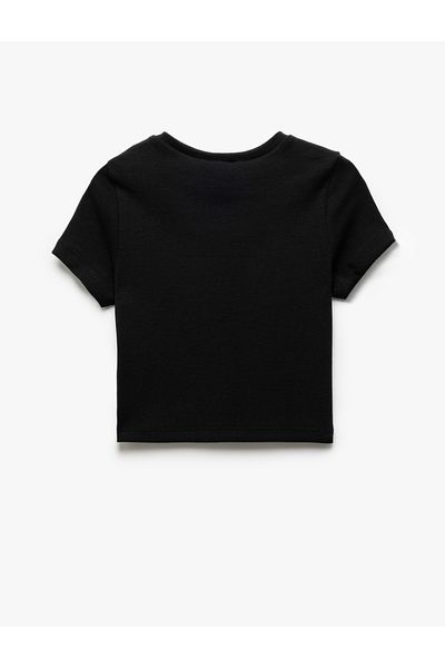 Koton Printed Crew Neck Short Sleeve Cotton Crop T-Shirt