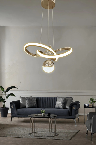 RSCOLLECTIONS Kardelen Toplu Modern Sarkıt Led Avize - 3 Renk Kumandalı Gold