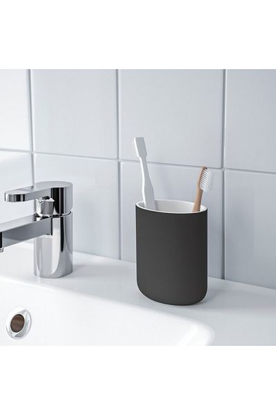 IKEA EKOLN Toothbrush Holder – Dark Grey, Durable Stoneware, Modern & Hygienic Storage for Bathroom