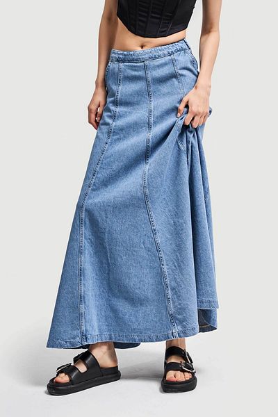 its basic Fusta de damă, culoare albastră, formă A, lungime maxi, 102 cm