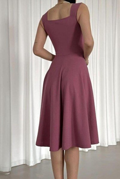 Modafeminen Askılı Kalp Yaka Midi Boy Krep Kumaş Abiye Elbise 582187 Gulkurusu