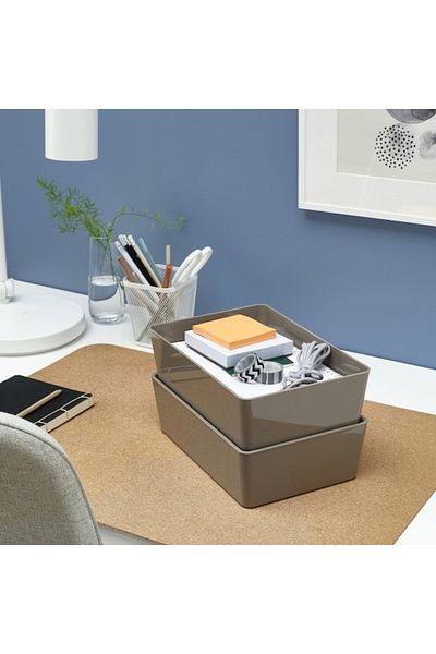IKEA KUGGIS Box, Dark Grey-Beige, 18x26x8 cm – Compact & Stylish Storage Solution