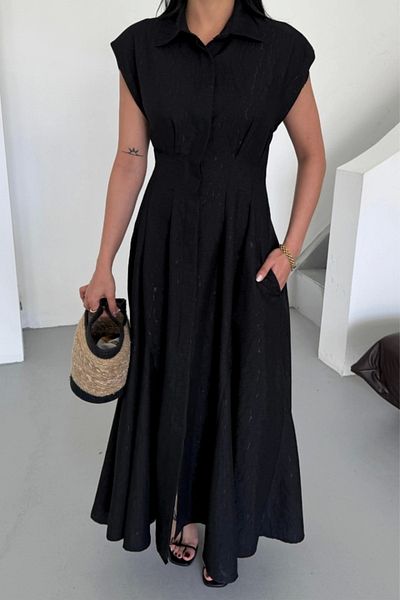 Silerra ROCHIE DE IN JACQUARD CU BIRUȚĂ PE FAȚĂ CU BULĂ - Negru