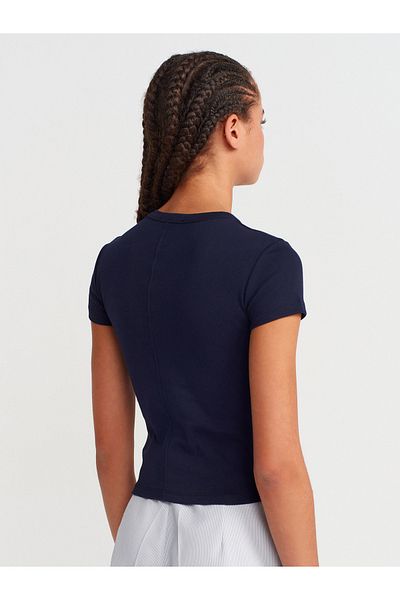 Dilvin 31673 V-Neck T-Shirt-Navy Blue