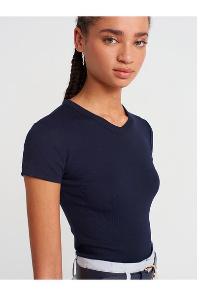 Dilvin 31673 V-Neck T-Shirt-Navy Blue