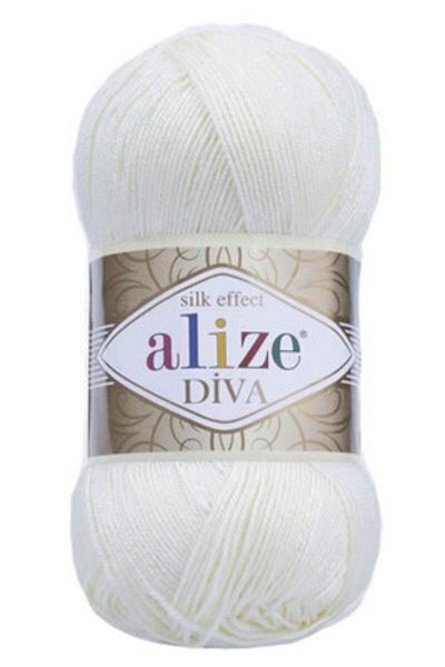 Alize Diva Mercerized Thin Yarn Summer Bikini Bustier Blouse Knitting Yarn 1055 Candy White