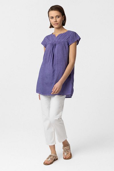 Deriderim Purple Back Embroidered Short Sleeve Cotton Shirt Blouse