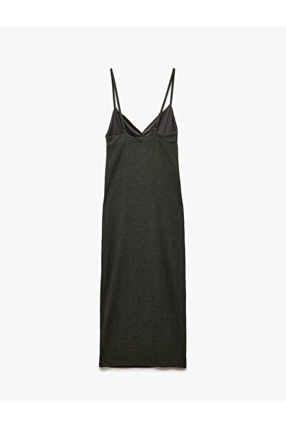 Koton Derin V Yaka Slim Fit Midi Boy İnce Askılı Kalem Elbise