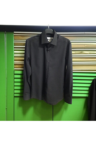 Fine Touch Men's Slim Fit Long Sleeve Black Comfort Shirt 80% Cotton