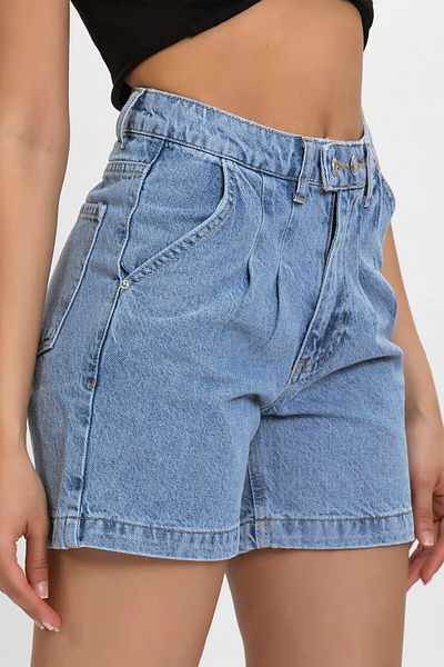 its basic Pantaloni scurți de damă din denim de culoare piatră cu talie înaltă