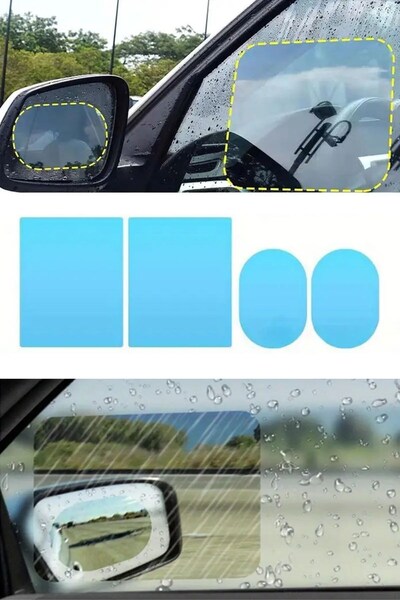 Buffer ®4 Parça Yan Aynalar ve Yan Camlar İçin Araç Ayna Yağmur Kaydırıcı ve Cam Buğu Önleyici Film