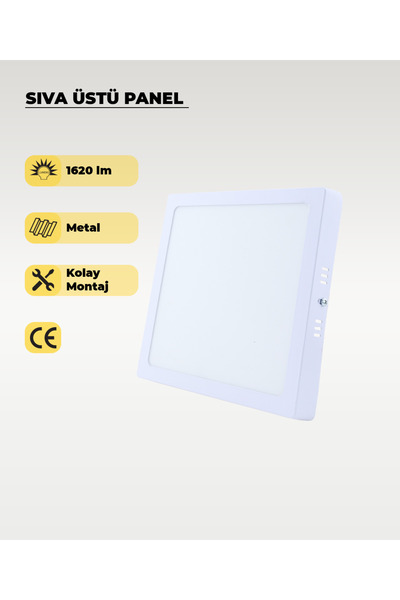 AC AYDINLATMA 18w Sıva Üstü Kare Led Panel 3200k Sarı Işık
