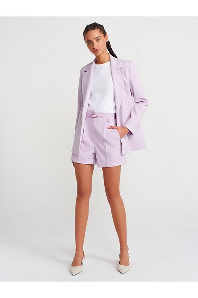 Dilvin 71645 Belted High Waist Shorts-Lilac