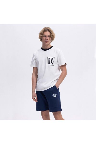 Ellesse Ανδρικό μπλουζάκι από εμπριμέ βαμβακερό κανονικό ριγέ λεπτομέρεια με λαιμόκοψη EM458