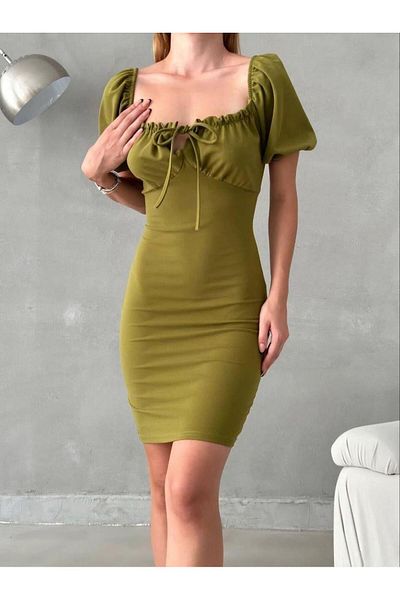 Modafeminen Μίνι φόρεμα Fendy Gather Detail 583006 Pistachio Green