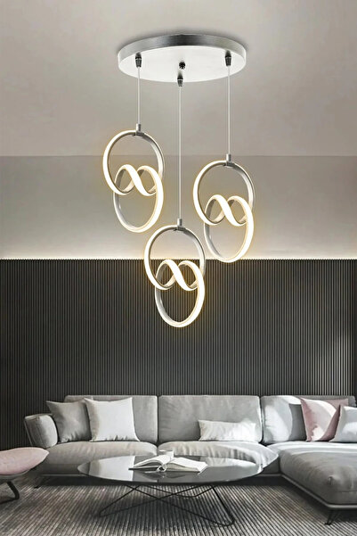 RSCOLLECTIONS İmza 3'lü Modern Sarkıt Ledli Avize - 3 Renk Kumandasız Krom