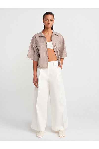 Dilvin 71634 Pleated Wide Leg Pants-White