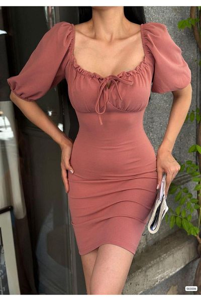 Modafeminen Μίνι φόρεμα Fendy Gather Detail 583006 Dusty Rose