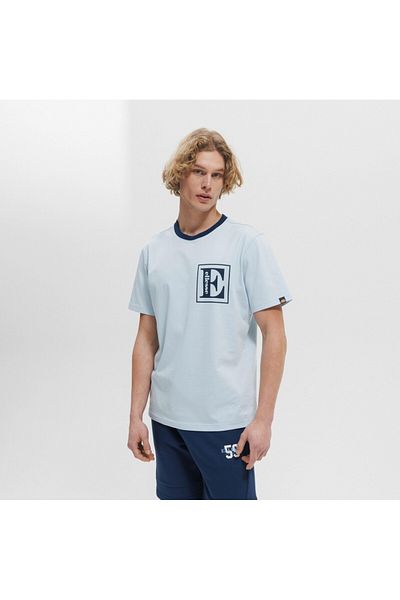 Ellesse Ανδρικό μπλουζάκι από εμπριμέ βαμβακερό κανονικό ριγέ λεπτομέρεια με λαιμόκοψη EM458
