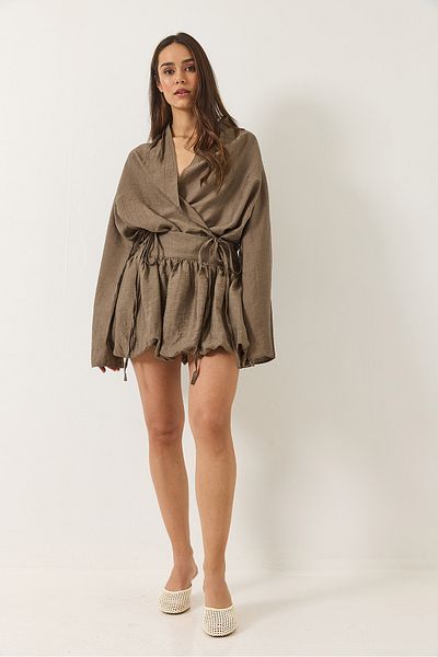 Bianco Lucci Women's Mini Balloon Skirt with Binding Detail Kimono Top and Bottom Set 60434 60283137