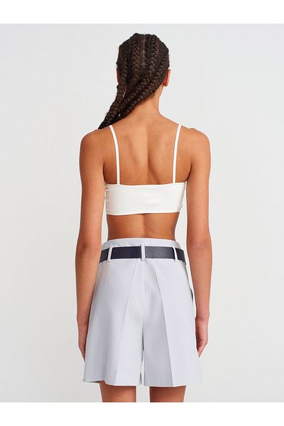Dilvin 71613 Belted Shorts-Blue