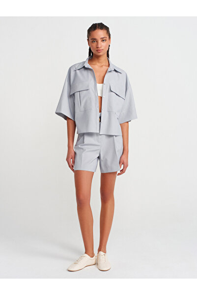 Dilvin 50495 Cămașă oversize cu buzunar-albastru închis