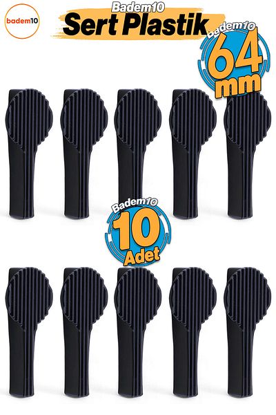 Badem10 Mâner din plastic negru Rinox 10 buc. Sertar cu butoane Bucătărie Mobilier dulap dulap Mâner 64 mm