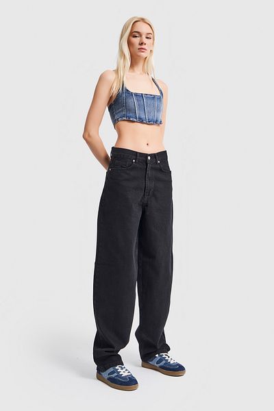 its basic Women's Black Color Skater Fit Loose Fit Denim Pants