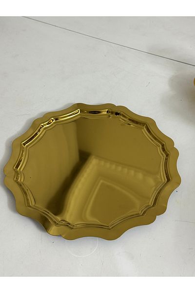 SEVA ÇELİK 1 Piece Gold Round Wavy Model Service and Presentation Tray