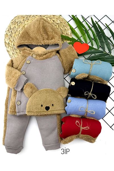 Skygo 6-24 Months Welsoft Hooded Jacket and Button Detailed 2-Piece Set for Baby Boy