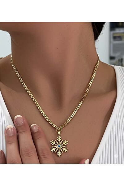Miyoste Sevgililer Gününe Özel Kutulu Kadın Gold Renk Kar Tanesi Çelik Kolye