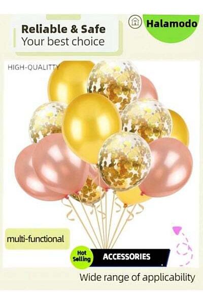 HALAMODO 15-Piece Decorative Party Balloon Set Attractive For Any Occasion in Pink and Rose and Gold