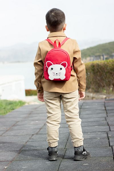 KAFF Red Cat Patterned 1-4 Years Old 2 Compartment Children's Mini Nursery Bag