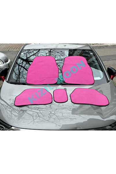 Kızıl Gök Pembe Renk 5'li Halı Paspas Takım Seti Ön Takım 68x47 Arka Takım 45x46