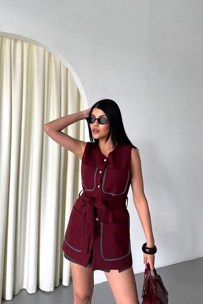 KAZAK Vest with Large Pocket Pants - Claret Red
