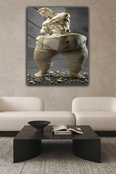 z zizuph Krem Kendini İnşa Eden Heykel, 4 mm Temperli Kırılmaz Cam Tablo, Spor Salonu Tablo, Diyetisyen Tablo