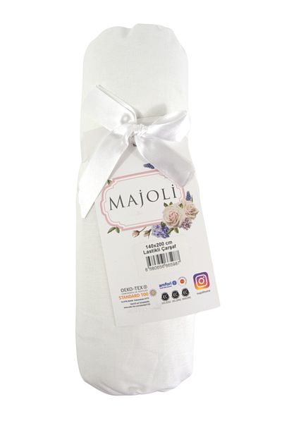 Bahar Majoli Home Fitted Sheet, Majoli Bahar Home Collection, 100% Ranforce Cotton 144TC, 120x200+30 cm, White