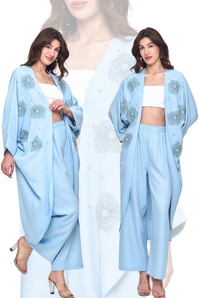 Laranor Set pantaloni-chimono Ayrobin din in brodat floral 25LH8025