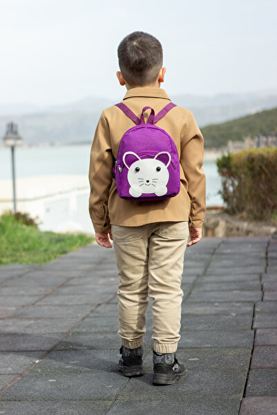 KAFF Purple Cat Patterned 1-4 Years Old 2 Compartment Children's Mini Nursery Bag