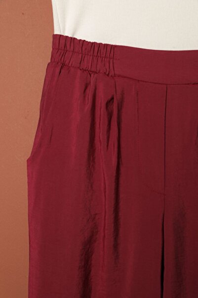 Cream Modal Fabric Double Leg Women's Trousers-Burgundy