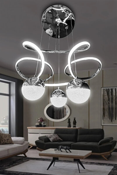 RSCOLLECTIONS Dron 3 Top Modern Sarkıt Led Avize - 3 Renk Kumandasız Krom